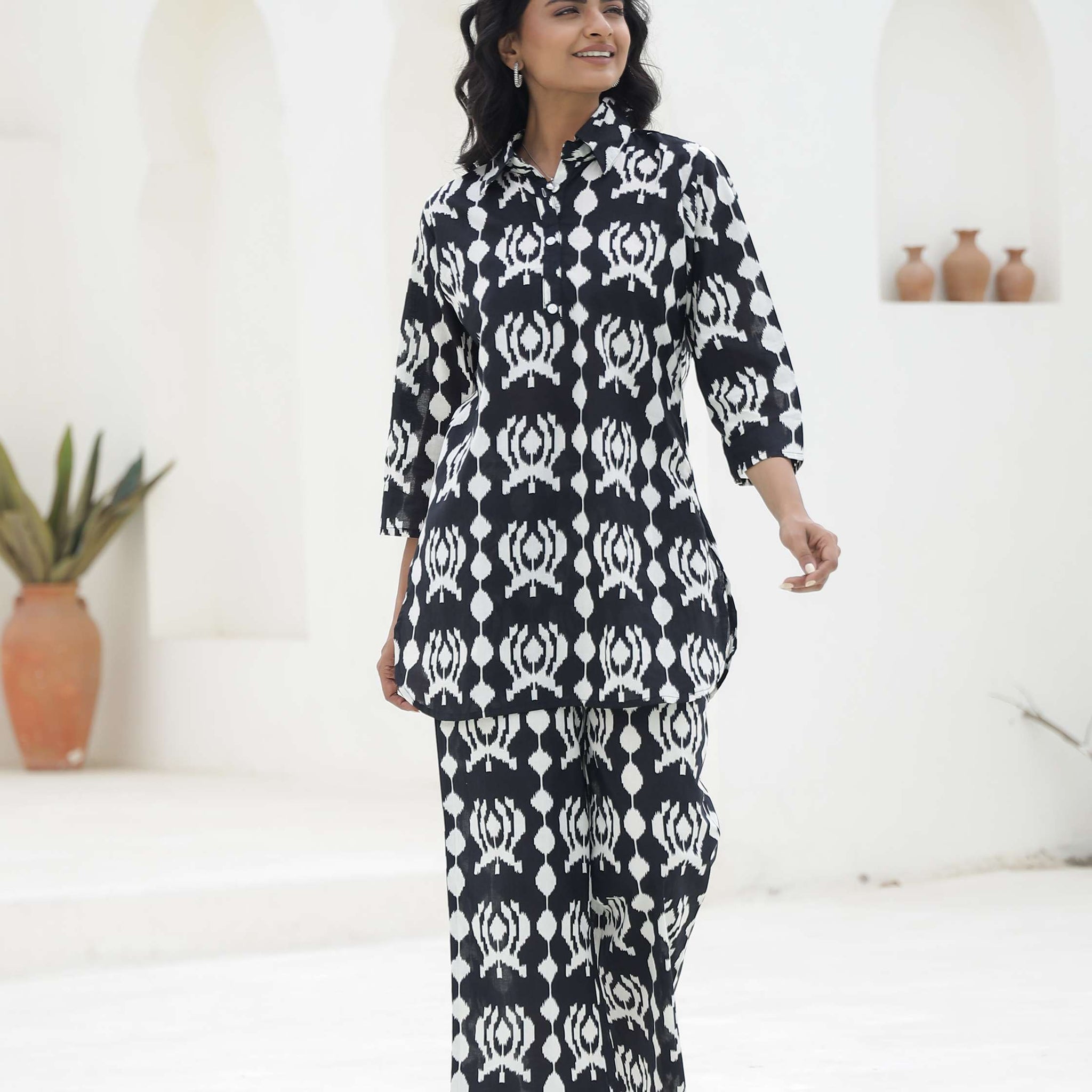 Black & White Ikat Printed Cotton Co-ord Set