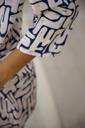 Abstract Script Print Satin Pajama Set - Unique & Luxurious Nightwear | Co-Ord Set | Shop stylish women's clothing online at Label Flavia |