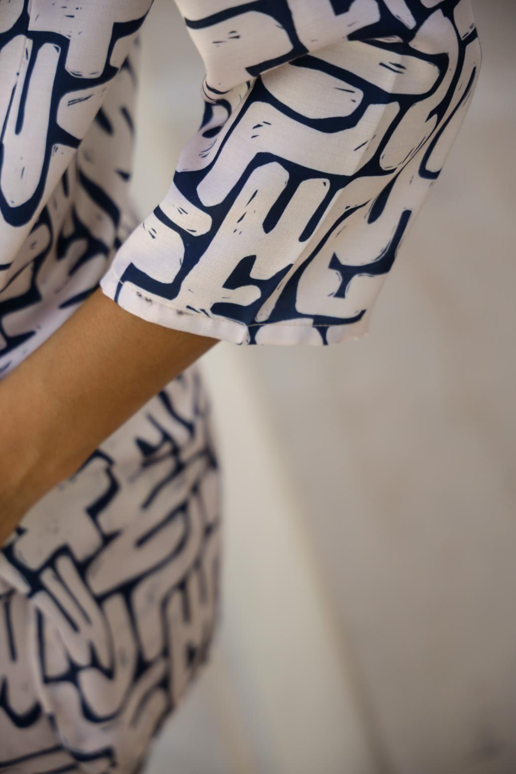 Abstract Script Print Satin Pajama Set - Unique & Luxurious Nightwear | Co-Ord Set | Shop stylish women's clothing online at Label Flavia |