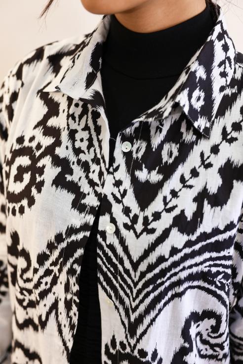 Women's Monochrome Ikat Shirt - Black & White Classic | Women's Shirt | Shop stylish women's clothing online at Label Flavia |