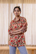 Women's Cream & Red Floral Print Shirt - Bold & Elegant | Women's Shirt | Shop stylish women's clothing online at Label Flavia |