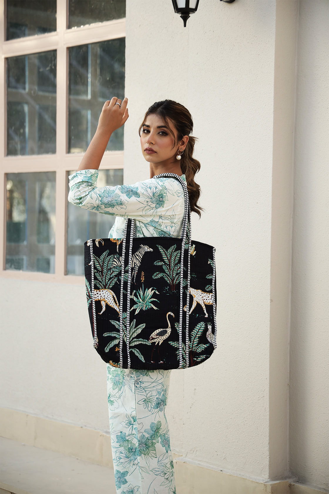 Handcrafted Jungle-Print Tote Bag for Indian Women – Eco-Friendly, Spacious & Stylish
