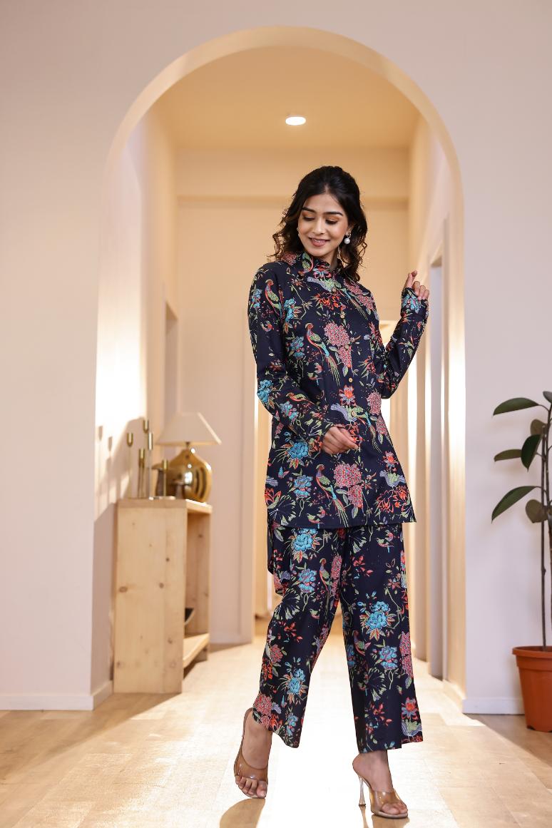 Cotton Printed High Low Straight Cord Set | Co-Ord Set | Shop stylish women's clothing online at Label Flavia |