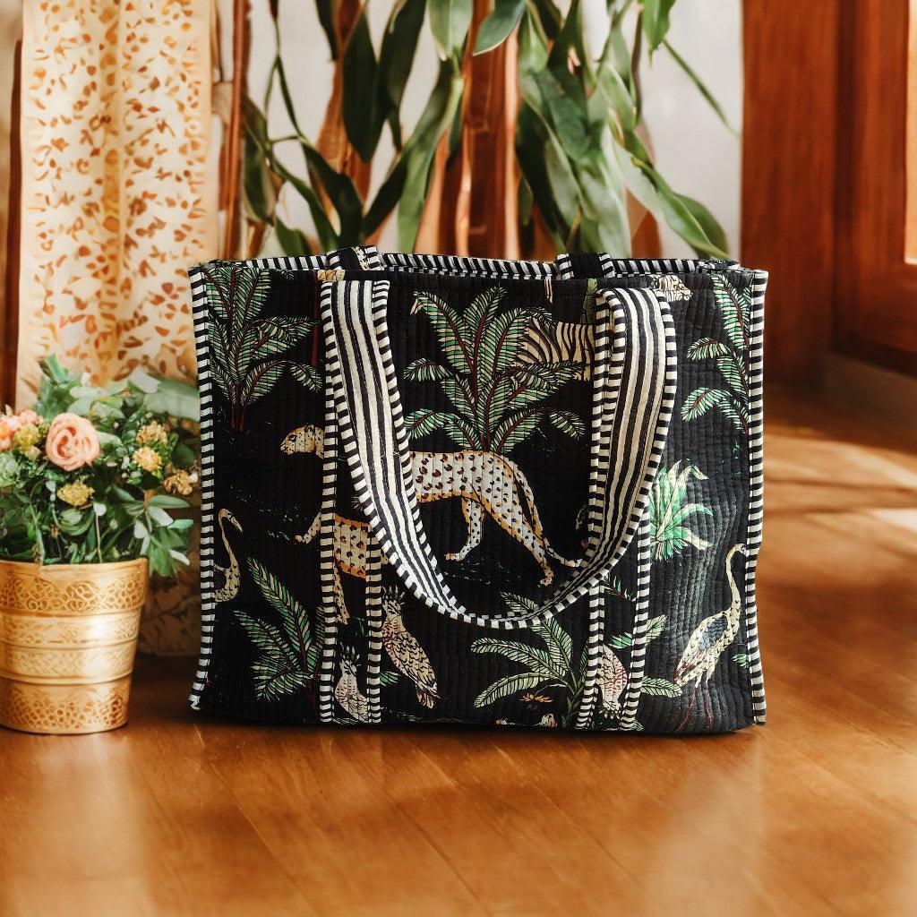 Handcrafted Jungle-Print Tote Bag for Indian Women – Eco-Friendly, Spacious & Stylish