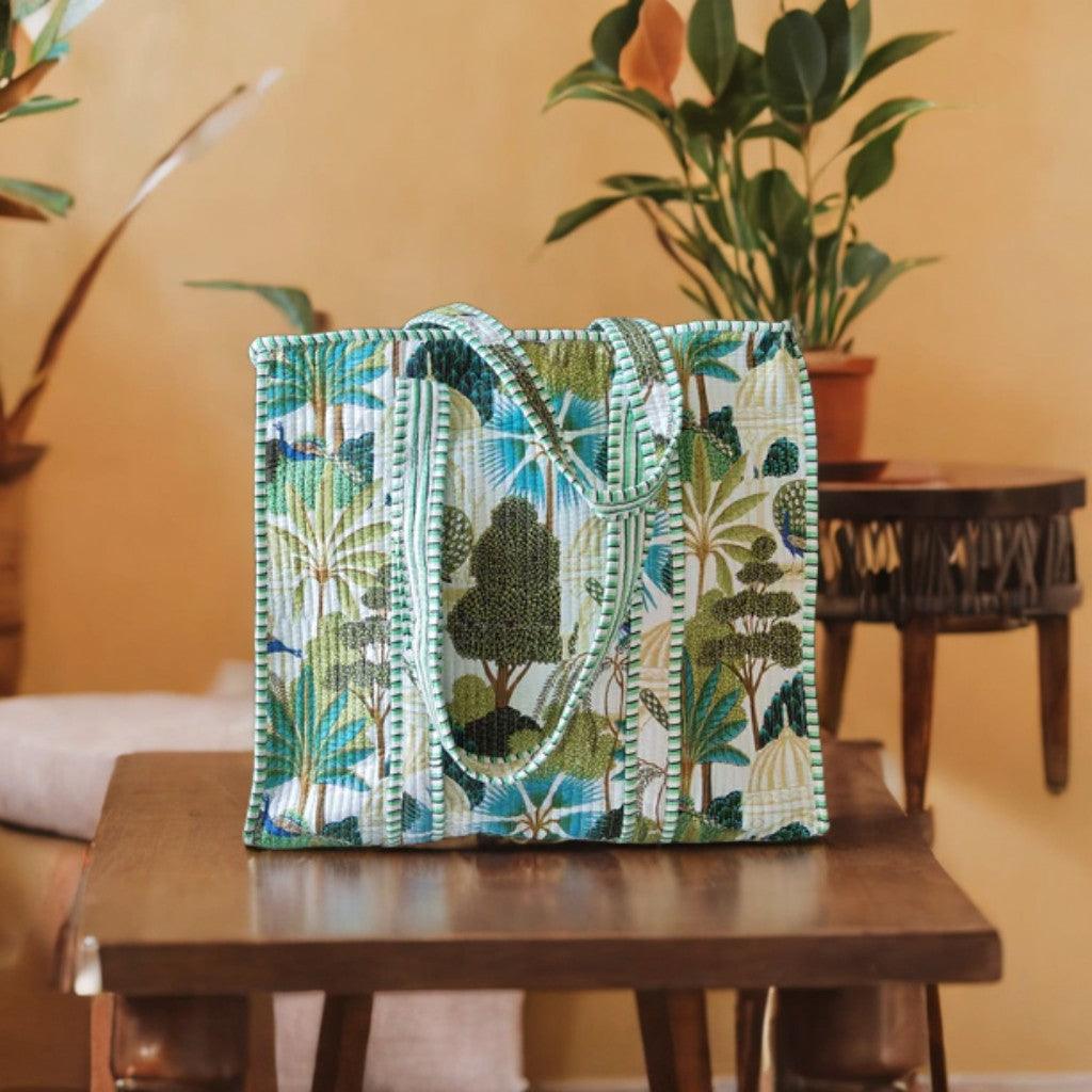 Handcrafted Tropical-Print Tote Bag for Indian Women – Eco-Friendly, Stylish & Spacious