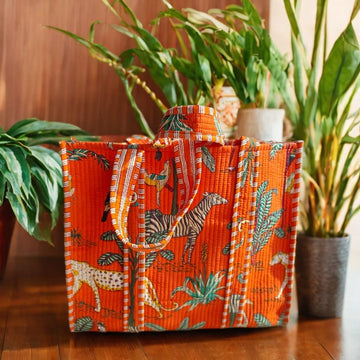 Handcrafted Jungle-Print Tote Bag for Indian Women – Vibrant, Spacious & Durable