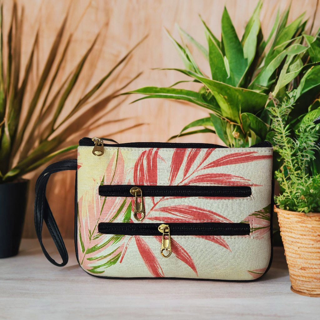 Palm Leaf Zipper Clutch