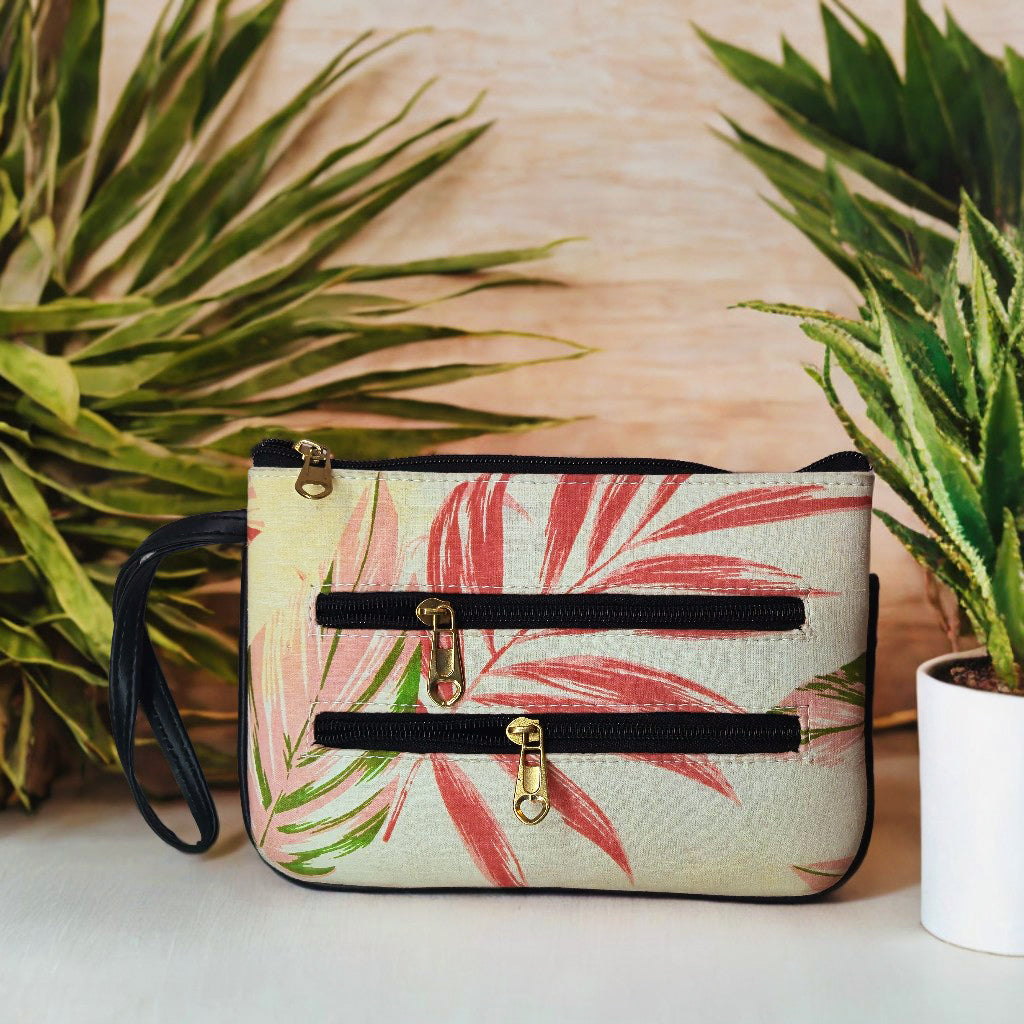 Palm Leaf Zipper Clutch